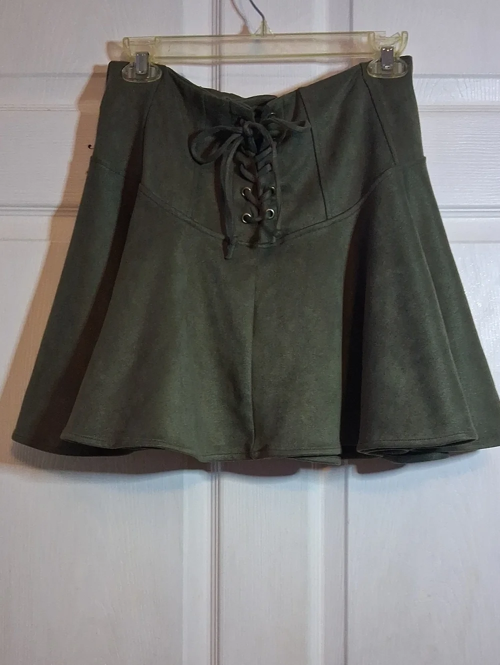 Lace-Up Flared Mini Skirt - Olive Green